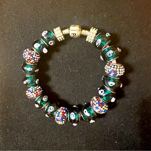 Glass Beads on the leather braided pink bracelet silver clasp says Pandora - Picture 2 of 6